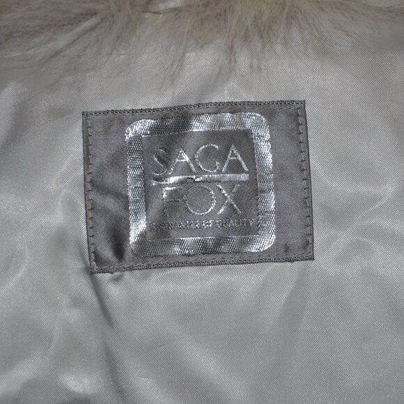 Saga NORWEGIN BLUE WHITE ARCTIC FOX FUR Grey Suede Jacket Car Coat 10 M - Picture 11 of 12